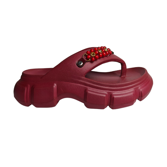 Berry Bold Bead-Embellished Platform Flip-Flop